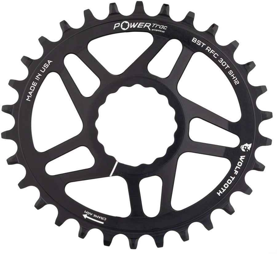 Wolf Tooth Elliptical Direct Mount Chainring - RaceFace CINCH Boost Drop-Stop ST Shimano 12 Speed HG+, Black - Image 3