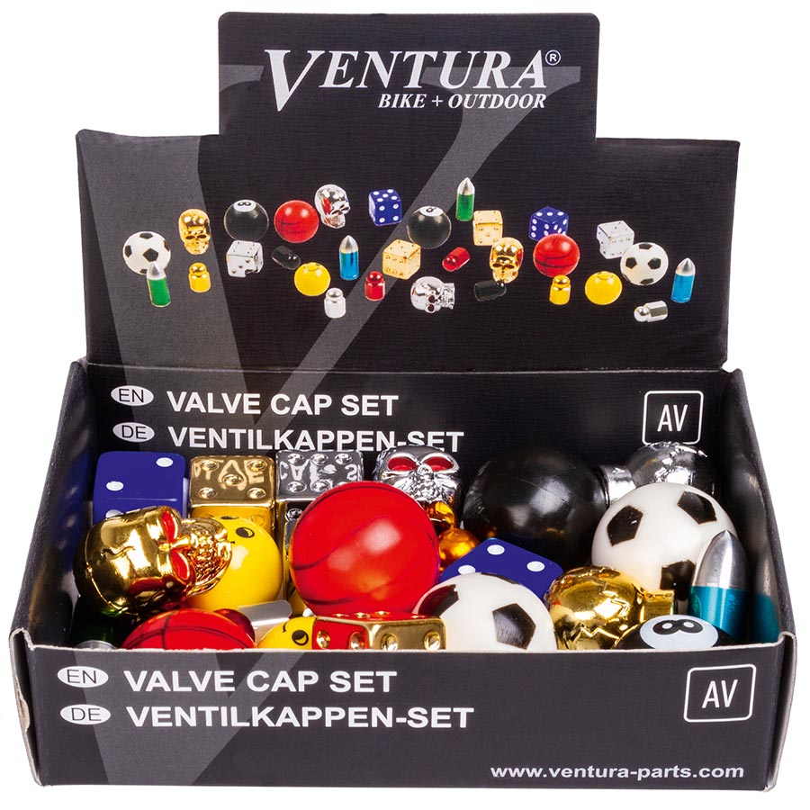 Ventura Valve Cap Bulk 15 designs 2 of each For Schrader Kit Ventura Valve Cap Bulk 15 designs 2 of each For Schrader Kit