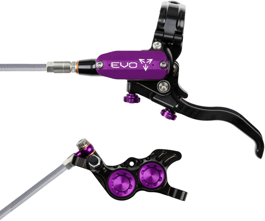 Hope EVO GR4 Disc Brake Lever Set - Left Hand Post Mount 4-Piston Braided Hydraulic Hose BLK/Purple