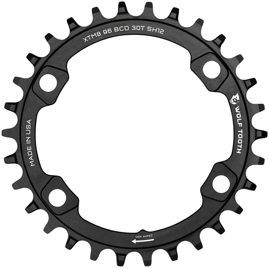 Wolf Tooth 96 BCD Chainring - 32t 96 Asym BCD 4-Bolt Drop-Stop ST For Shimano M8000/M7000 Cranks Requires 12-Speed HG+ Chain BLK