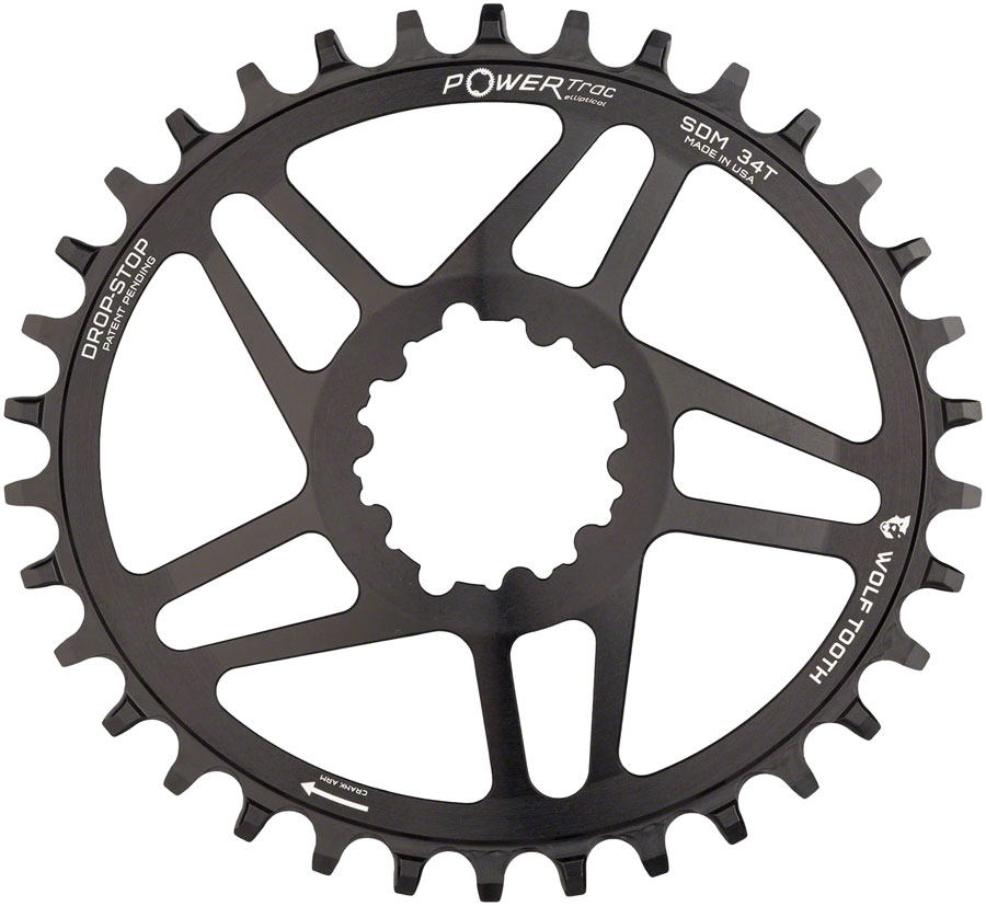 Wolf Tooth Elliptical Direct Mount Chainring - 34t SRAM 3-Bolt Direct Mount Drop-Stop A For SRAM Cranksets 6mm Offset BLK