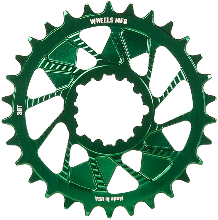 Wheels Manufacturing Direct Mount Chainring - 30t SRAM 3-Bolt Direct Mount 3mm Offset Compatible Hyperglide+ Chain Green