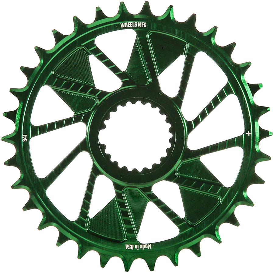 Wheels Manufacturing Direct Mount Chainring - 34t Shimano Direct Mount 1.5mm Inboard Offset HG+ Chain Compatible Green Wheels Manufacturing Direct Mount Chainring - 34t Shimano Direct Mount 1.5mm Inboard Offset HG+ Chain Compatible Green