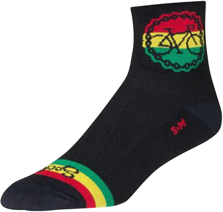 SockGuy Classic Rasta Ride Socks - 3" Black/Rasta Small/Medium