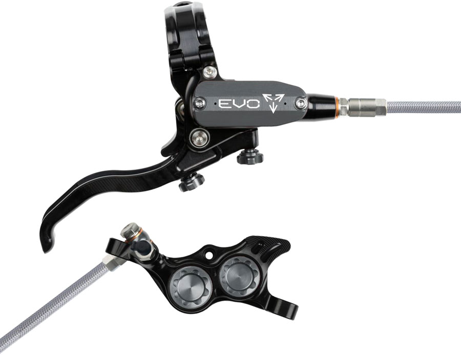 Hope EVO TR4 Disc Brake Lever Set - Right Hand Post Mount 4-Piston Braided Hydraulic Hose BLK/Smoke