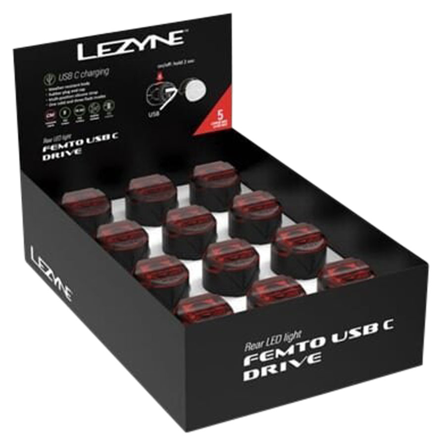 Lezyne Femto USB-C Drive Taillight - Pack of 12 Black
