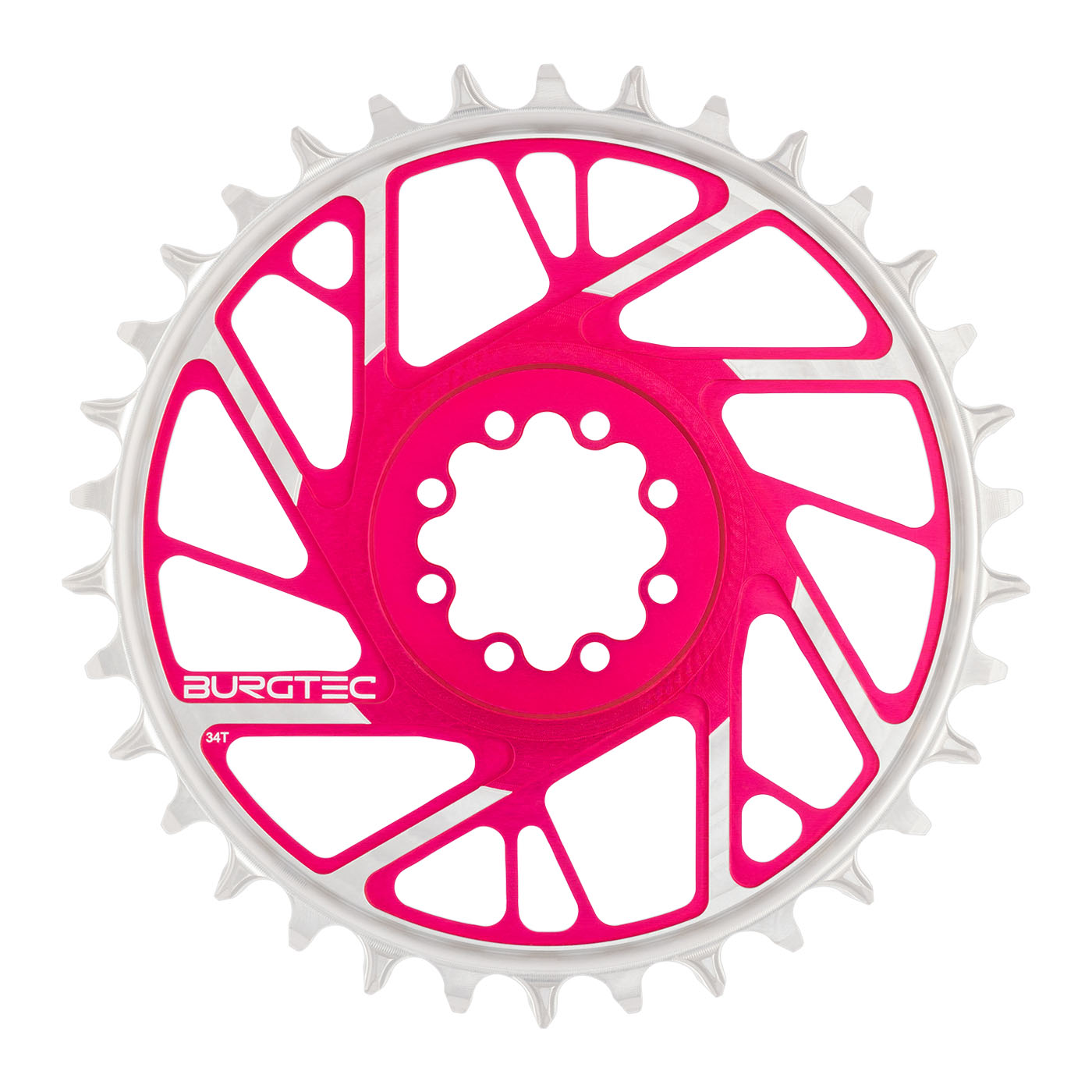 Burgtec 3mm Offset Thick Thin Chainring SRAM 8-Bolt 34T Pink