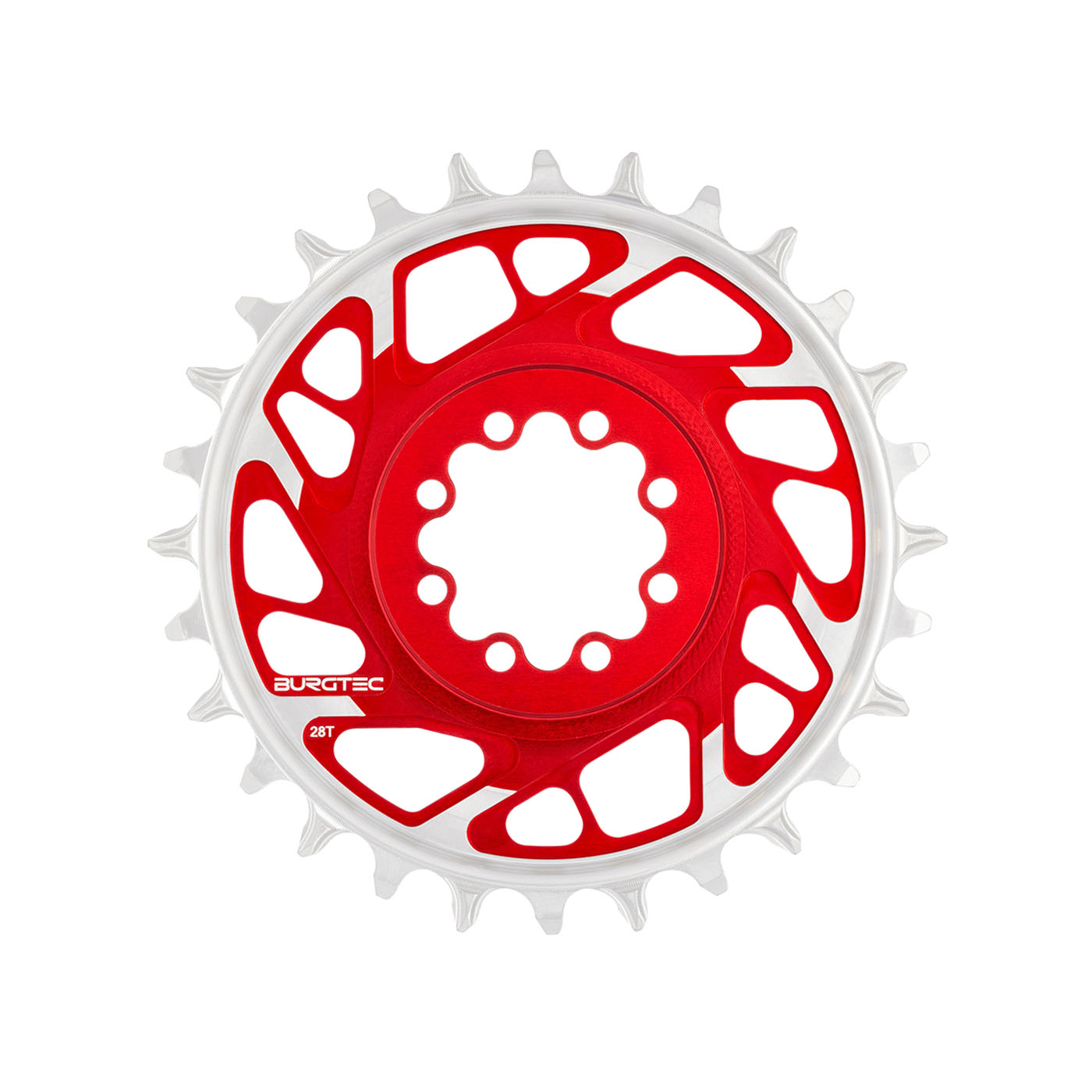 Burgtec 3mm Offset Thick Thin Chainring SRAM 8-Bolt 28T Red