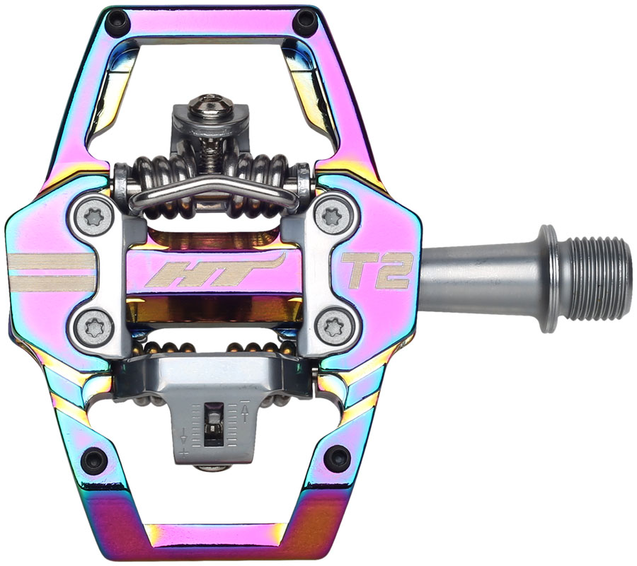 HT Components T2 Pedals - Dual Sided Clipless Platform Aluminum 9/16" Oil Slick HT Components T2 Pedals - Dual Sided Clipless Platform Aluminum 9/16" Oil Slick