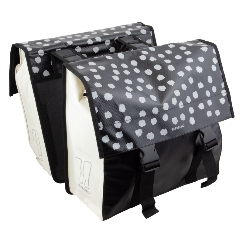 Basil Urban Load Double Pannier Bag UBS / Straps 16.2x7x18.2` 2929 c.i. Black/Reflective White