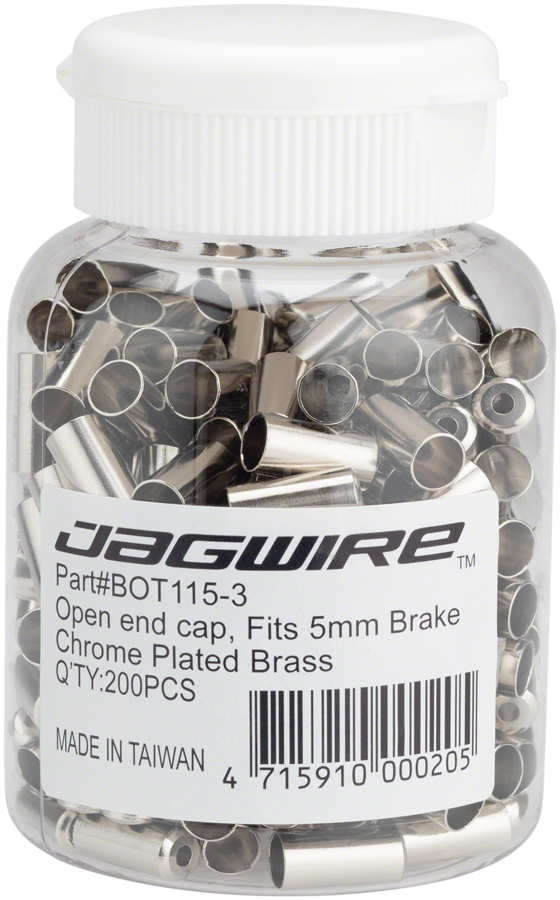Jagwire 5mm Open End Caps Bottle of 200 Chrome Plated Jagwire 5mm Open End Caps Bottle of 200 Chrome Plated