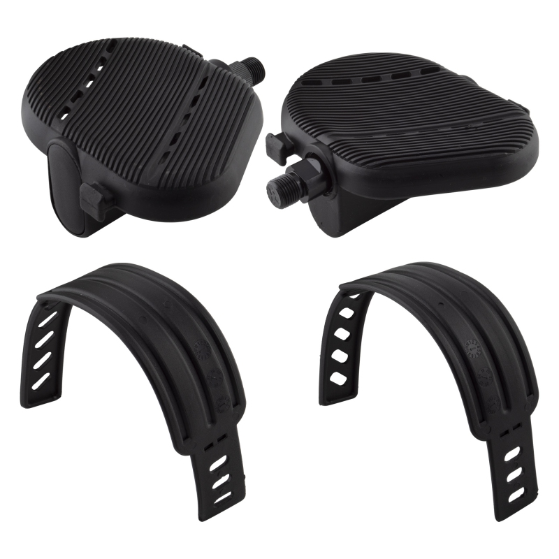 Sunlite Flat Form Exerciser Pedals 9/16` Loose Ball Black Toe Straps