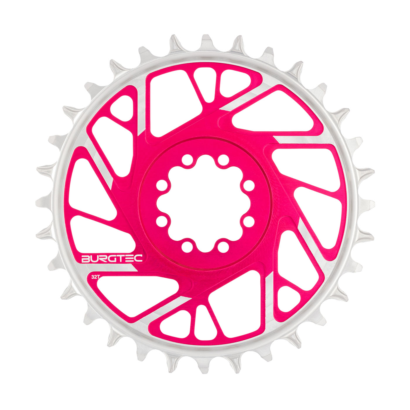 Burgtec 3mm Offset Thick Thin Chainring SRAM 8-Bolt 32T Pink