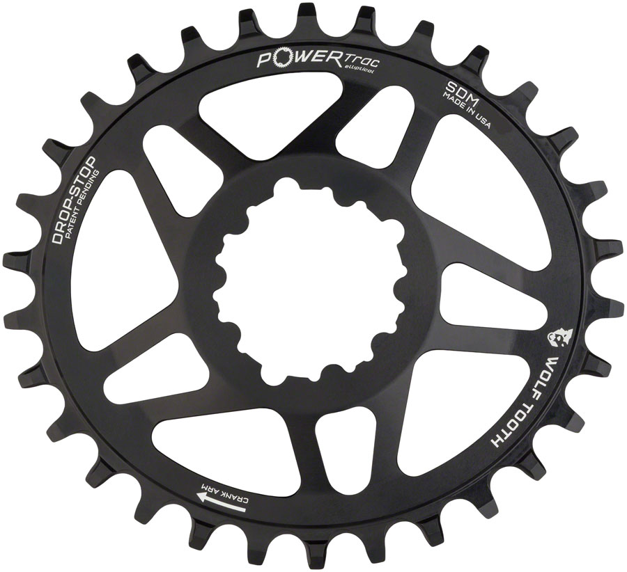 Wolf Tooth Elliptical Direct Mount Chainring - 28t SRAM 3-Bolt Direct Mount Drop-Stop A For SRAM Cranksets 6mm Offset BLK