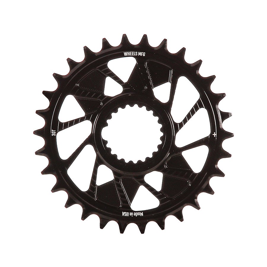 Wheels Manufacturing Shimano DM T-Type Inboard Chainring Teeth: 30 Speed: 12 BCD: Direct Mount Shimano Single 7075 Aluminum Black