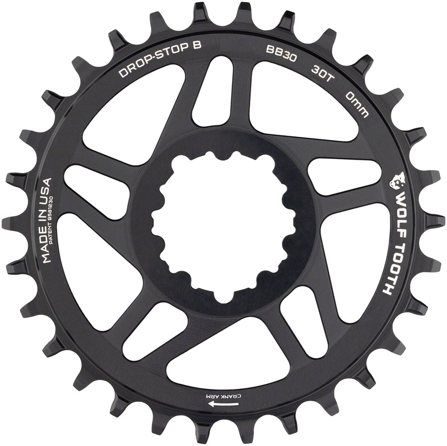 Wolf Tooth Direct Mount Chainring - 30t SRAM Direct Mount Drop-Stop B For BB30 Short Spindle Cranksets 0mm Offset BLK