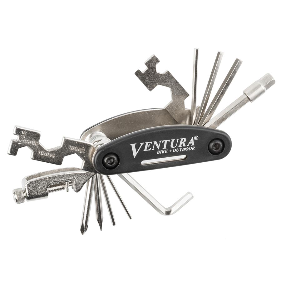 Ventura 18F Multi Multi-Tools Number of Tools: 18 Hex 2mm 2.5mm 3mm 4mm 5mm 6mm 8mm Open: 8mm 9mm 10mm 13mm 14mm 15mm Phillips Flat Head 14 and 15G spoke wrenches Chain tool Ventura 18F Multi Multi-Tools Number of Tools: 18 Hex 2mm 2.5mm 3mm 4mm 5mm 6mm 8mm Open: 8mm 9mm 10mm 13mm 14mm 15mm Phillips Flat Head 14 and 15G spoke wrenches Chain tool