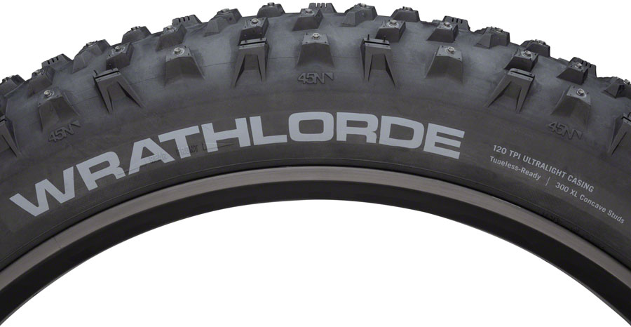 45NRTH Wrathlorde Studded Tire - Tubeless, Folding, Black, 120 TPI, 300 XL Concave Studs - Image 8