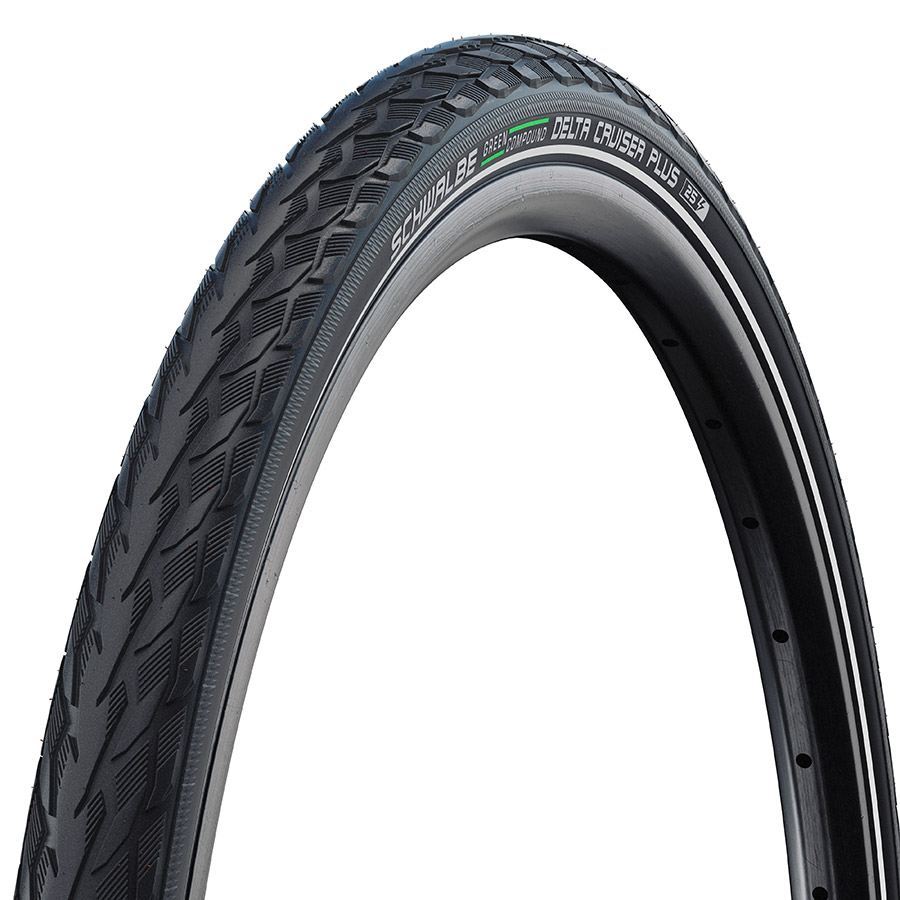 Schwalbe Delta Cruiser Plus Hybrid Tire 26''x1.75 Wire Clincher Green Compound PunctureGuard Reflex 50TPI Black
