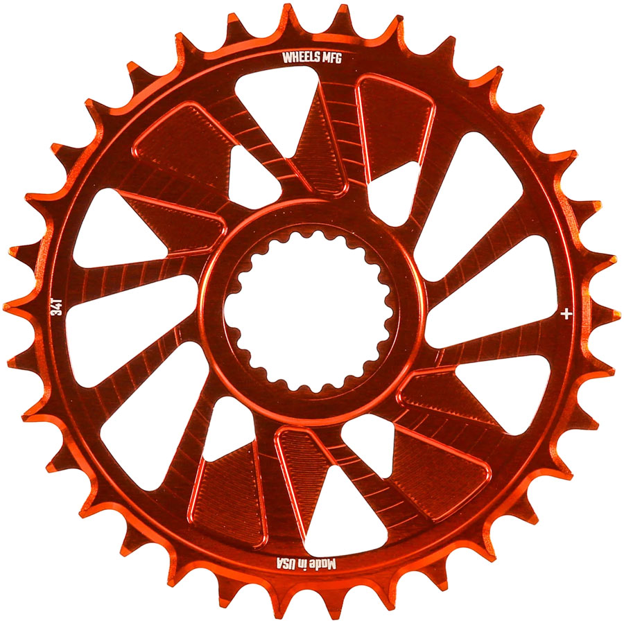 Wheels Manufacturing Direct Mount Chainring - 34t Shimano Direct Mount 1.5mm Outboard Offset HG+ Chain Compatible Orange