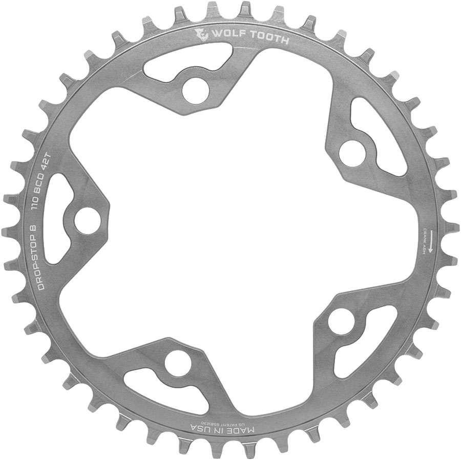 Wolf Tooth 110 BCD Cyclocross Road Chainring - 42t 110 BCD 5-Bolt Drop-Stop B Raw Silver Wolf Tooth 110 BCD Cyclocross Road Chainring - 42t 110 BCD 5-Bolt Drop-Stop B Raw Silver