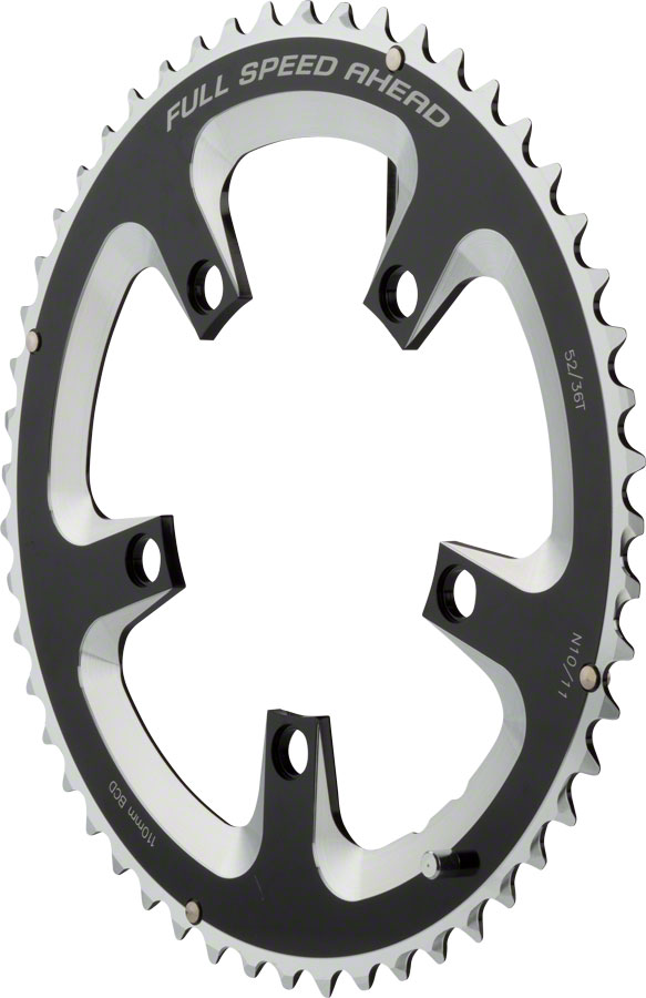 Full Speed Ahead Super Road Chainring - 52t 110 BCD 5-Bolt Aluminum N11 BLK/Silver