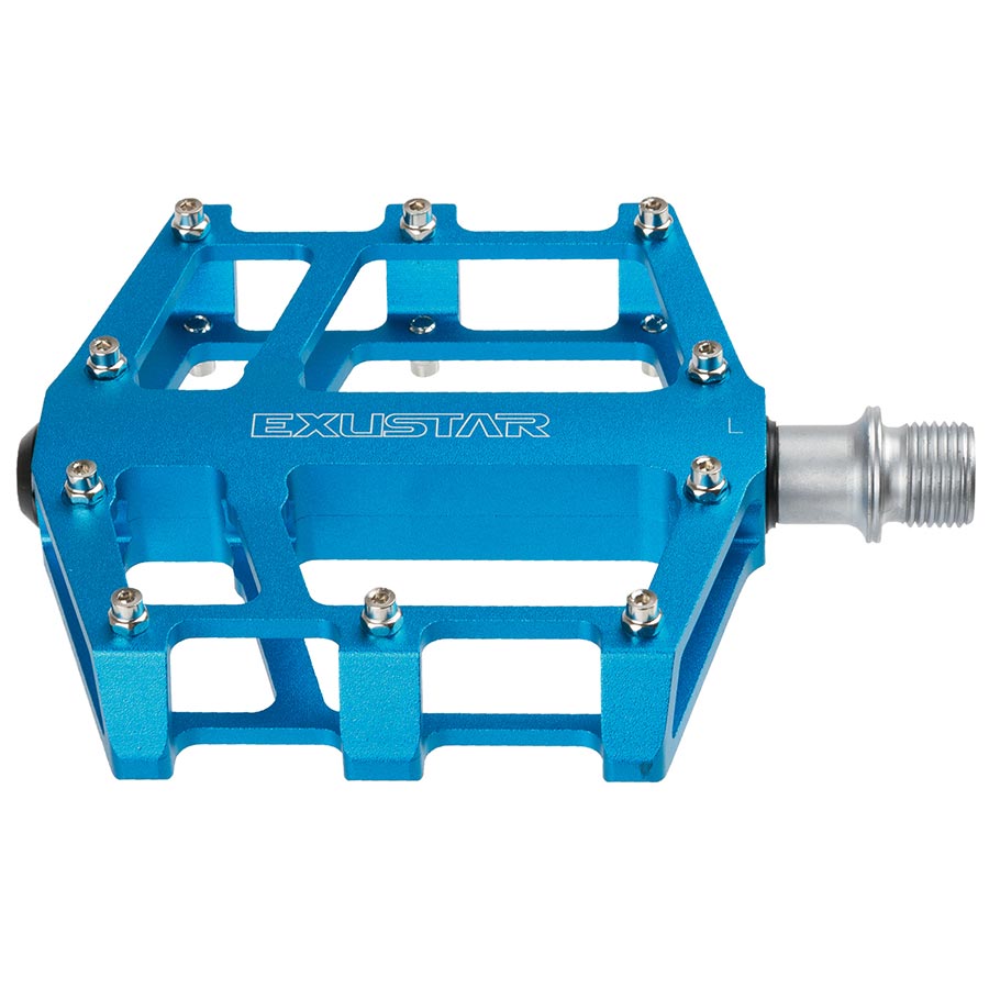 Exustar E-PB525 Platform Pedals Body: Aluminum Spindle: Cr-Mo 9/16'' Blue Exustar E-PB525 Platform Pedals Body: Aluminum Spindle: Cr-Mo 9/16'' Blue