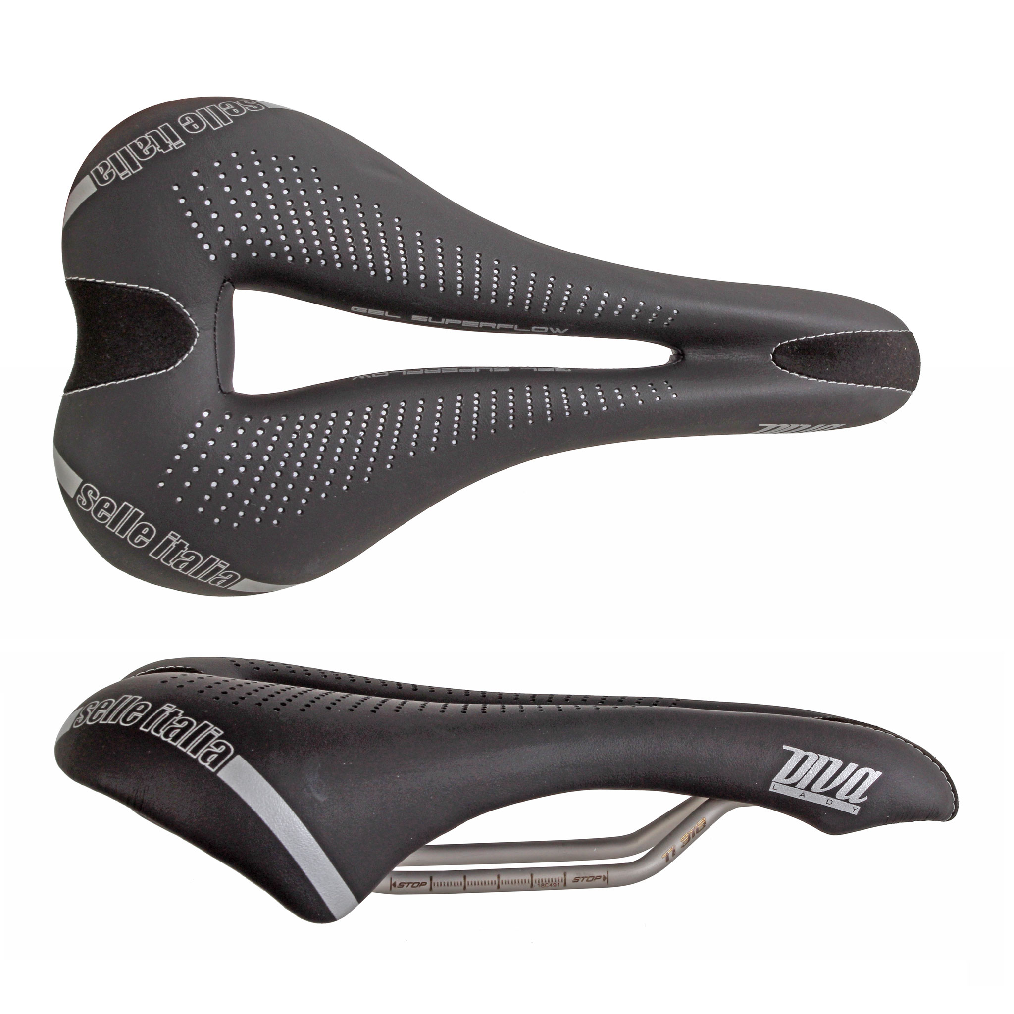 Selle Italia Diva Gel Flow Saddle L L3 Ti 316 Rail - Black Selle Italia Diva Gel Flow Saddle L L3 Ti 316 Rail - Black
