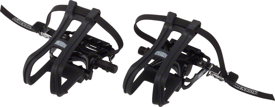 Dimension Sport Combo Pedals/Toe Clip Combo - Plastic 9/16" Black variant 2
