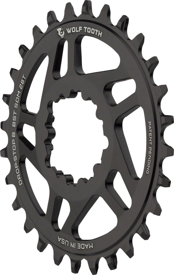 Wolf Tooth Direct Mount Chainring - 28t SRAM Direct Mount Drop-Stop B For SRAM 3-Bolt Boost Cranks 3mm Offset BLK