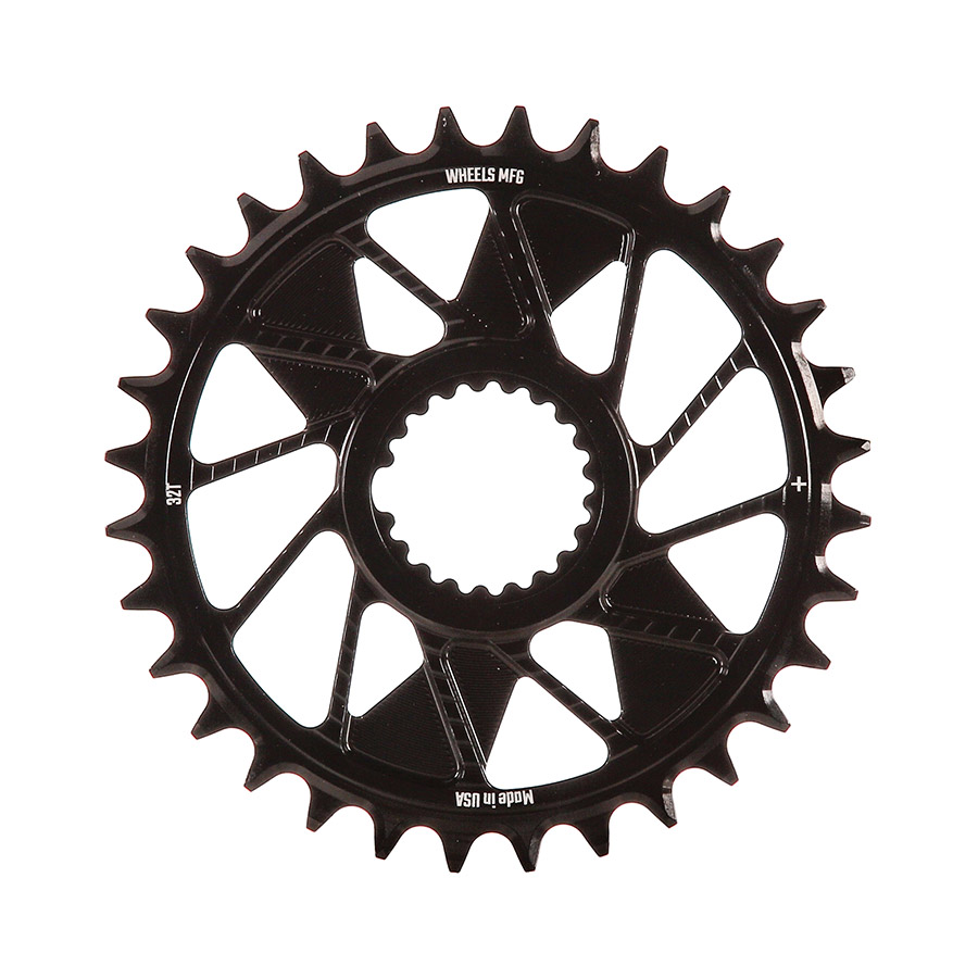 Wheels Manufacturing Shimano DM HG+ Inboard Chainring Teeth: 32 Speed: 12 BCD: Direct Mount Shimano Single 7075 Aluminum Black