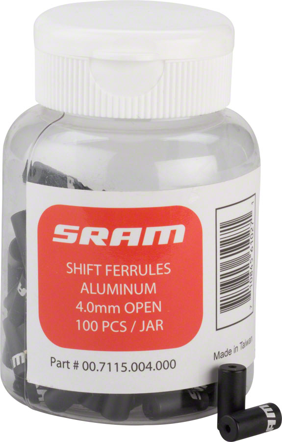 SRAM Shift Cable Housing Ferrules 4mm Open Black 100-count Jar SRAM Shift Cable Housing Ferrules 4mm Open Black 100-count Jar