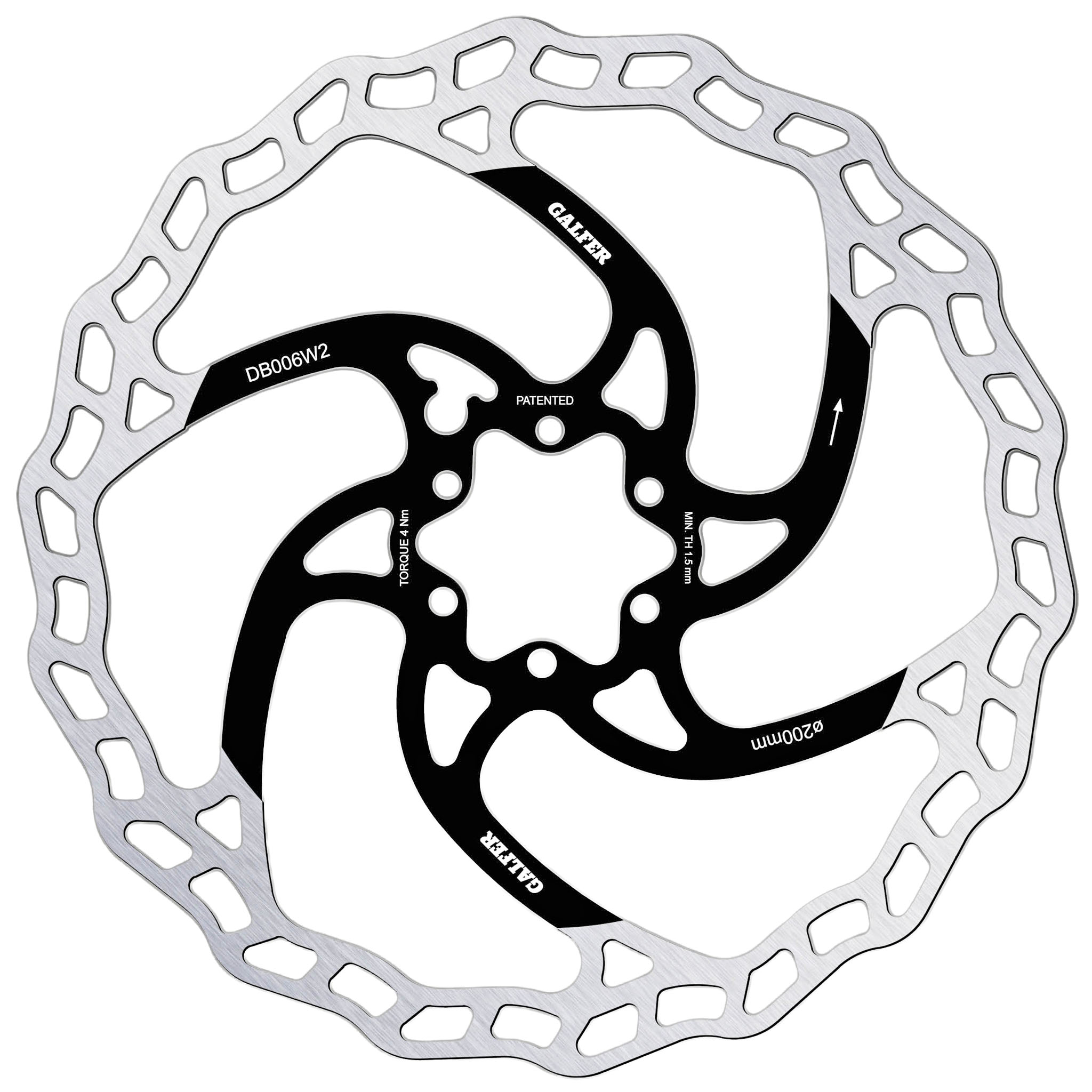 Galfer 200mm Rotor 6-Bolt  2.0mm Black/Silver