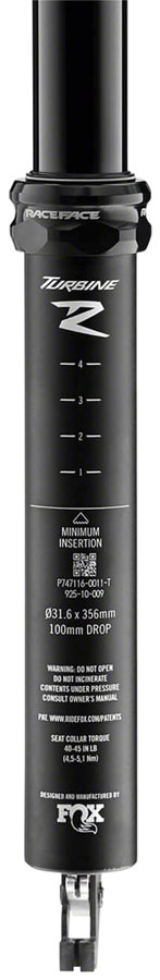 RaceFace Turbine R Dropper Seatpost - 30.9 100mm Travel Black - Image 3