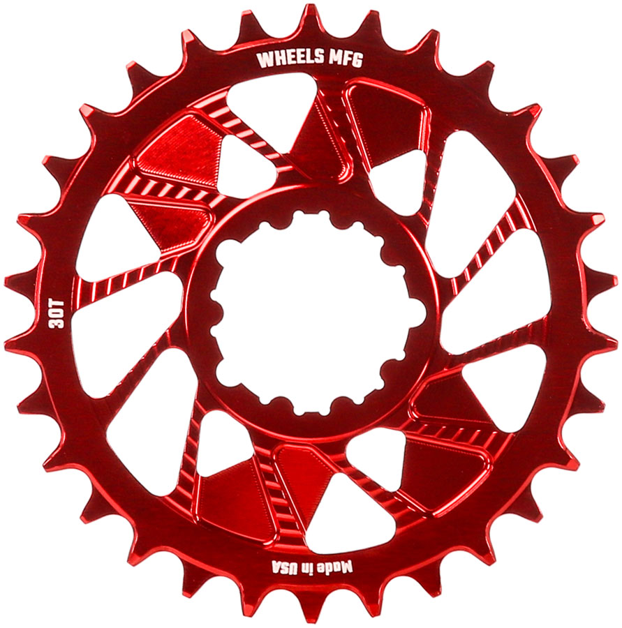 Wheels Manufacturing Direct Mount Chainring - 30t SRAM 3-Bolt Direct Mount 3mm Offset Compatible Hyperglide+ Chain Red