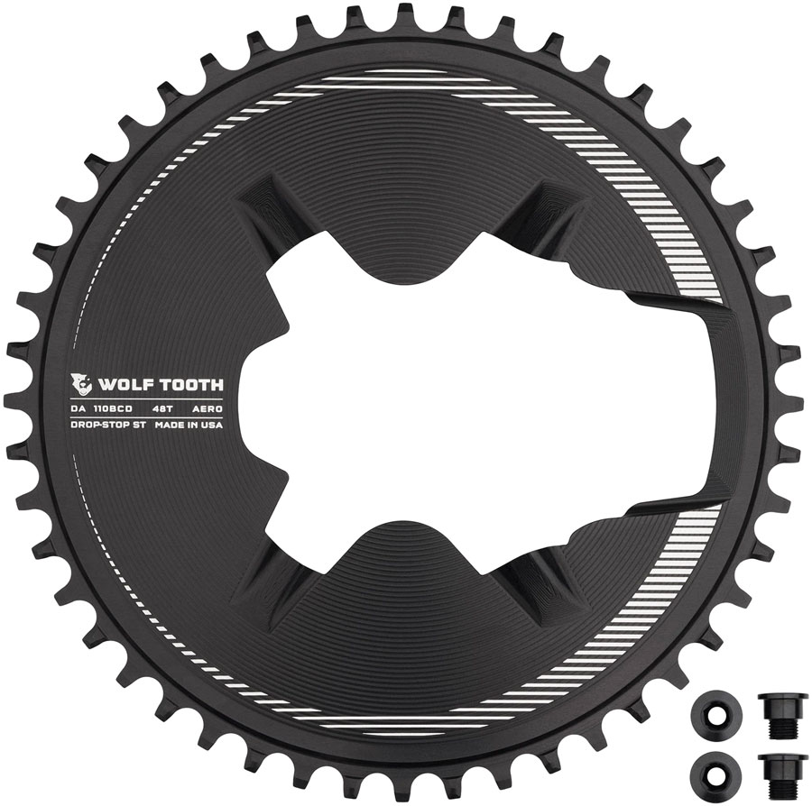 Wolf Tooth Aero Direct Mount 1x Chainring - 48t 4-Bolt Drop-Stop ST Compatible Shimano Dura-Ace R9200/R9200-P Only BLK