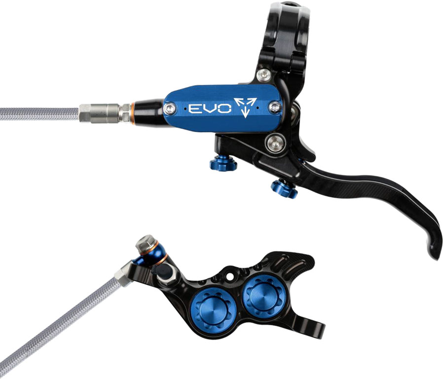 Hope EVO GR4 Disc Brake Lever Set - Left Hand Post Mount 4-Piston Braided Hydraulic Hose BLK/Blue