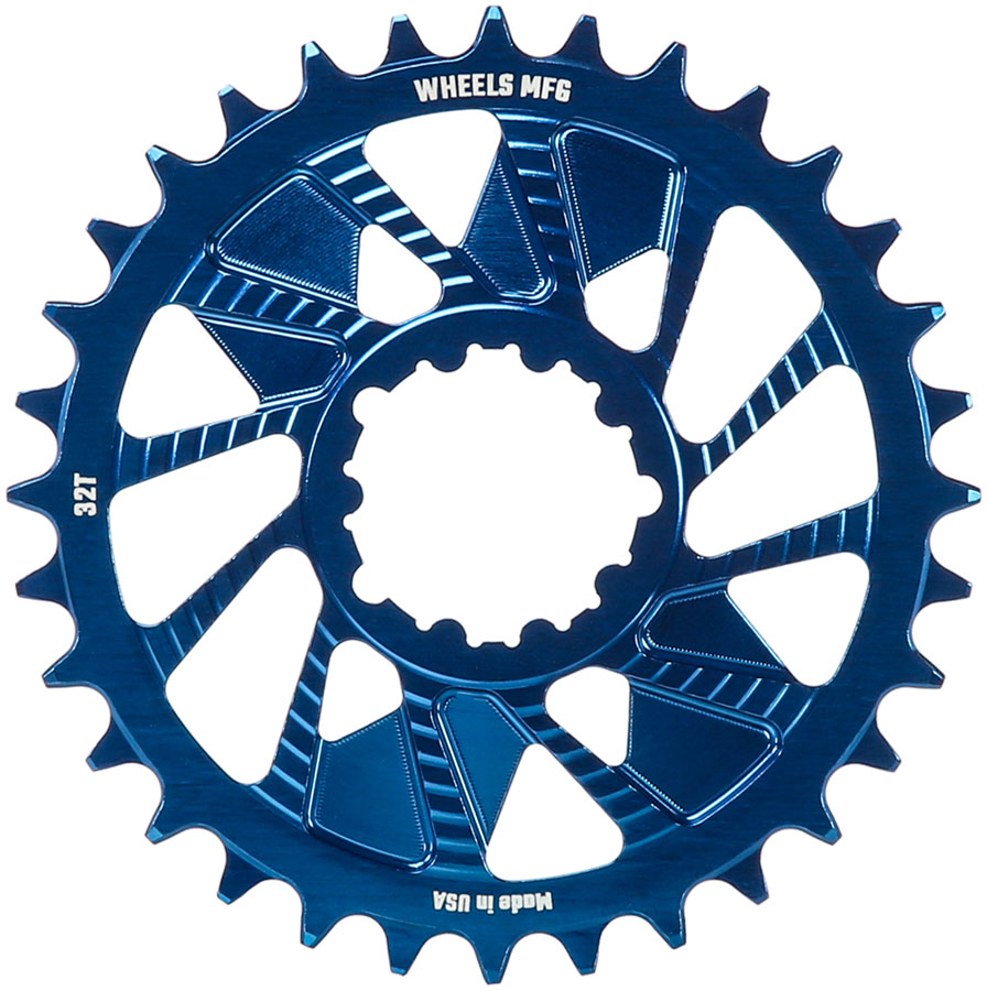 Wheels Manufacturing Direct Mount Chainring - 32t SRAM 3-Bolt Direct Mount 3mm Offset Compatible Hyperglide+ Chain Blue