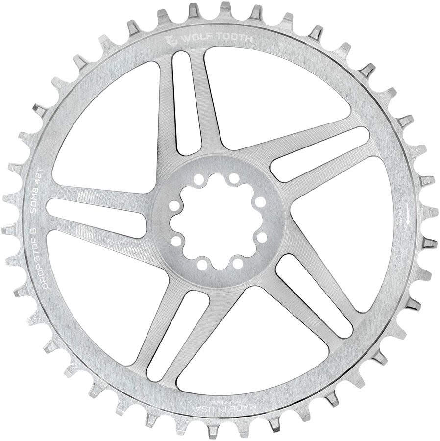 Wolf Tooth Direct Mount Chainring - 42t SRAM Direct Mount Drop-Stop B For SRAM 8-Bolt Cranksets 6mm Offset Raw Silver Wolf Tooth Direct Mount Chainring - 42t SRAM Direct Mount Drop-Stop B For SRAM 8-Bolt Cranksets 6mm Offset Raw Silver