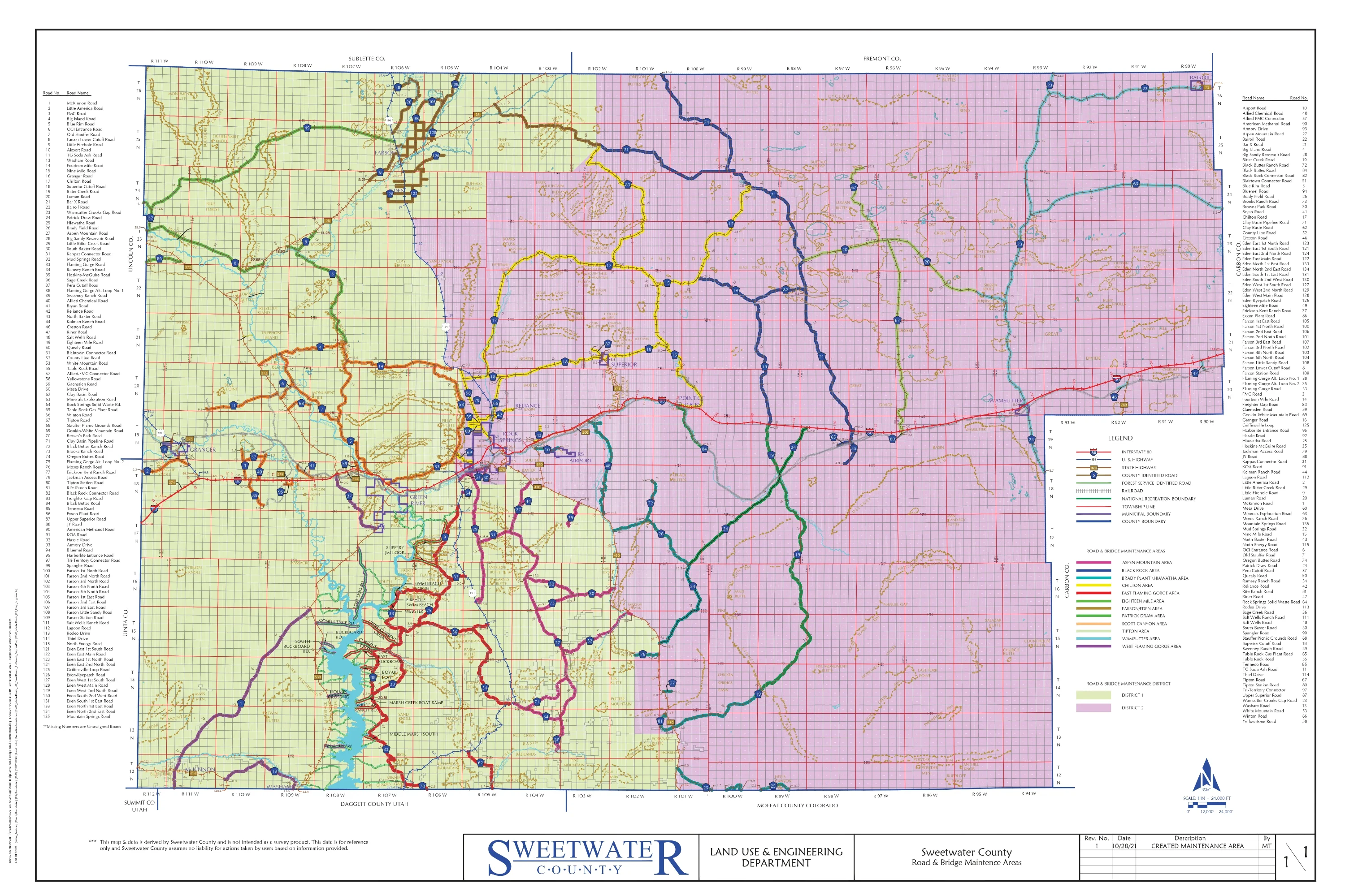 Sweetwater County Road District & Area Map