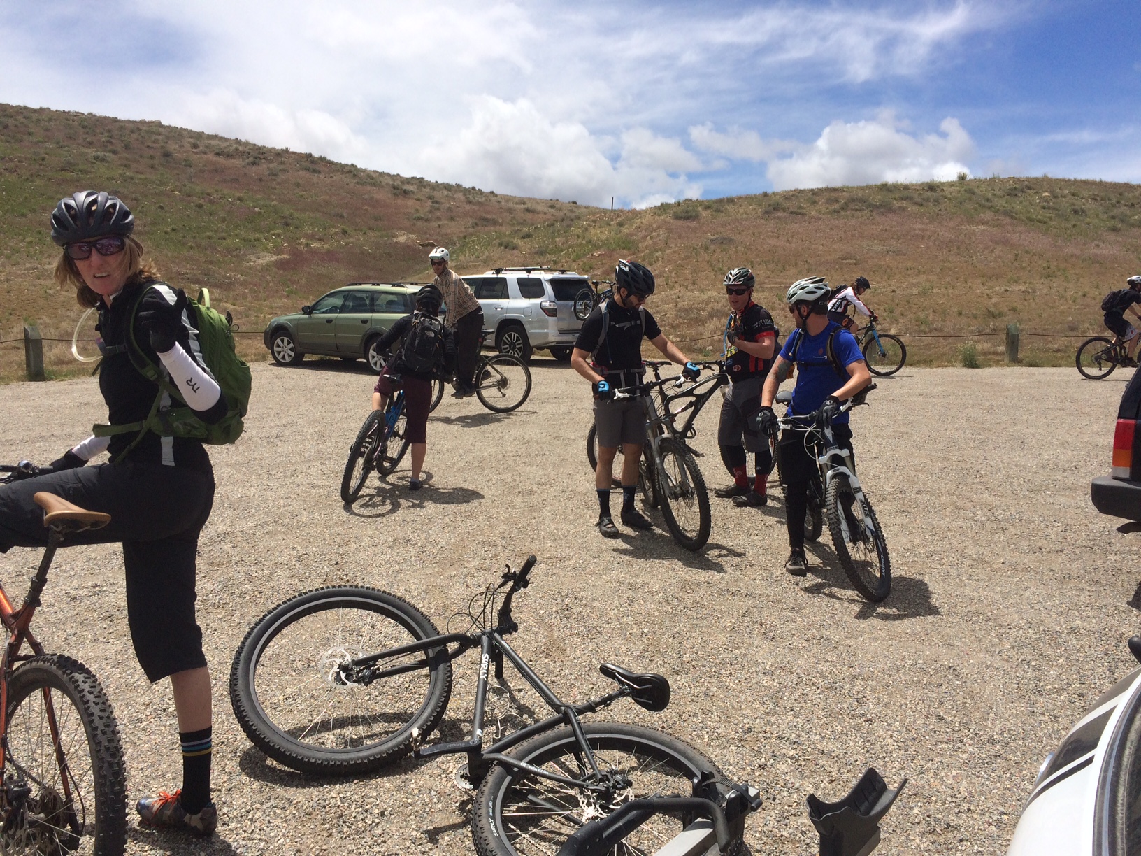 Rebecca prepares to throw an invisible frisbee.