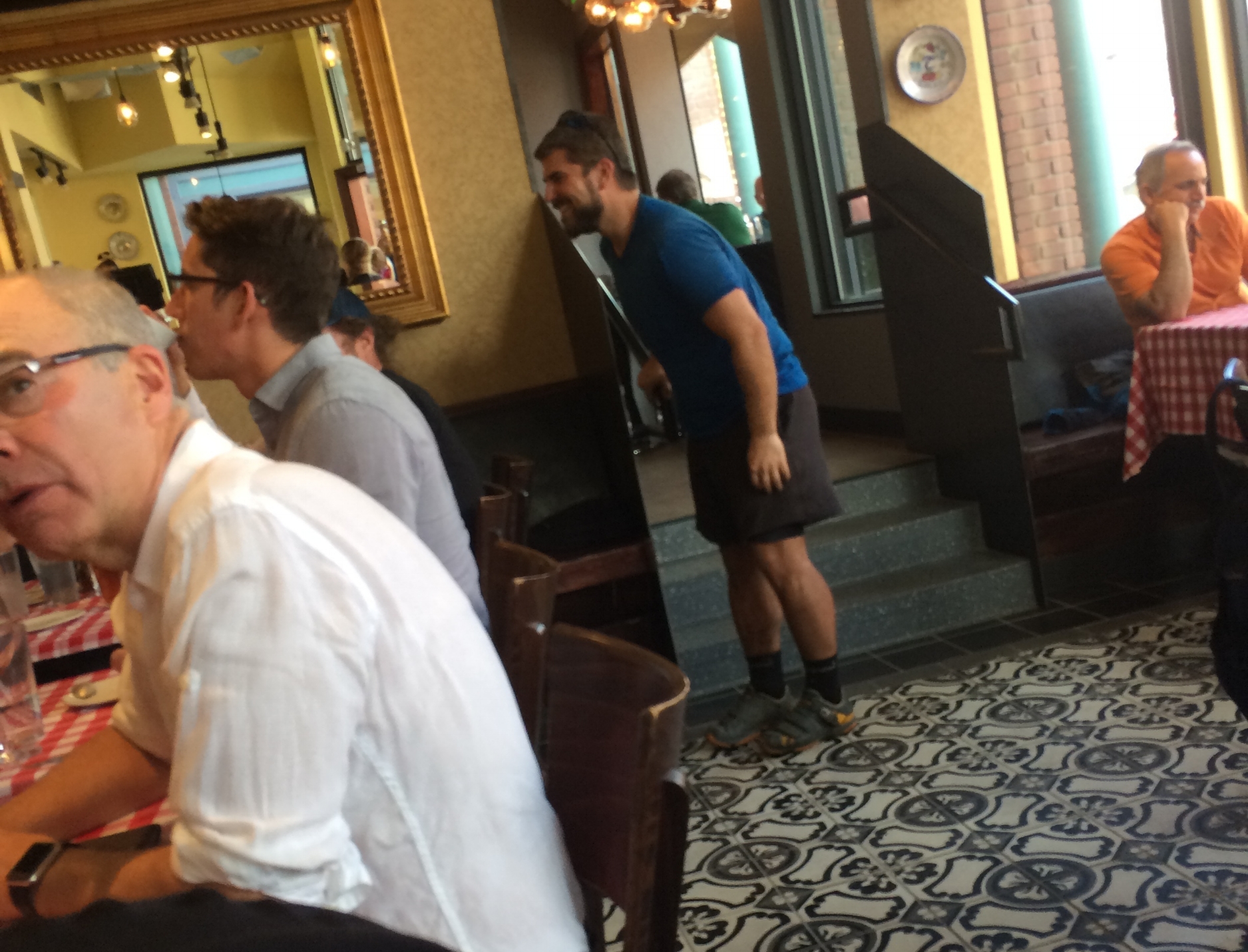 Ryan cramped up in a crowded restaurant. People stared. It was great!