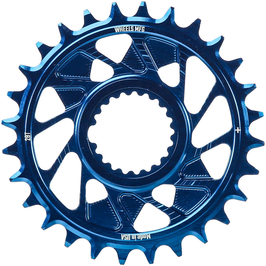 Wheels Manufacturing Direct Mount Chainring - 28t Shimano Direct Mount 1.5mm Outboard Offset HG+ Chain Compatible Blue Wheels Manufacturing Direct Mount Chainring - 28t Shimano Direct Mount 1.5mm Outboard Offset HG+ Chain Compatible Blue