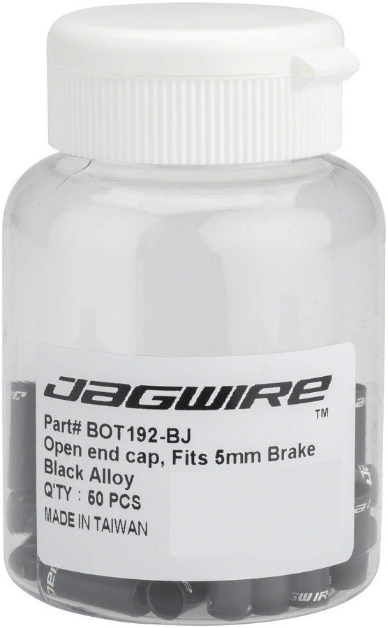 Jagwire 5mm Open Alloy End Caps Bottle of 50 Black Jagwire 5mm Open Alloy End Caps Bottle of 50 Black