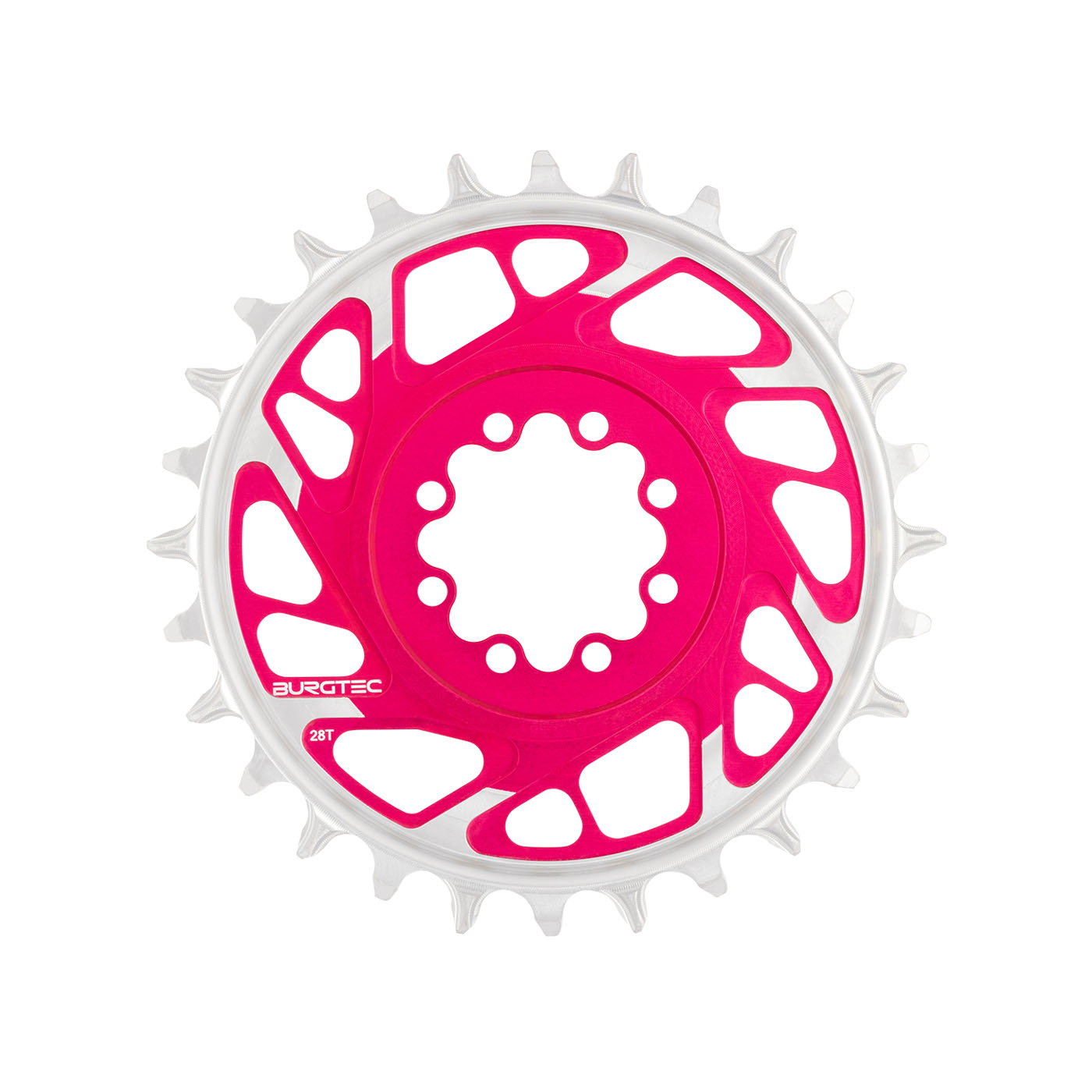Burgtec 3mm Offset Thick Thin Chainring SRAM 8-Bolt 28T Pink