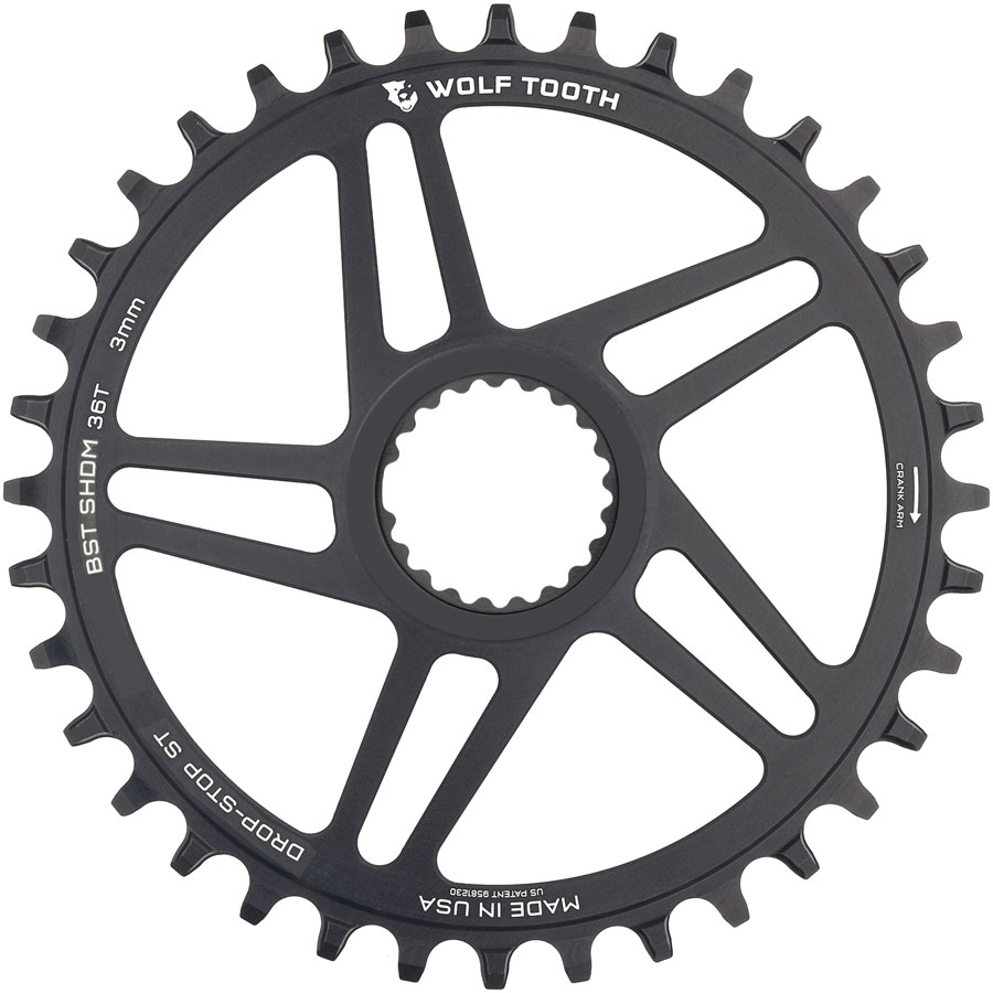 Wolf Tooth Direct Mount Chainring - 36t Shimano DM For Boost Cranks 3mm Offset Drop-Stop ST Requires 12-Speed HG+ Chain BLK
