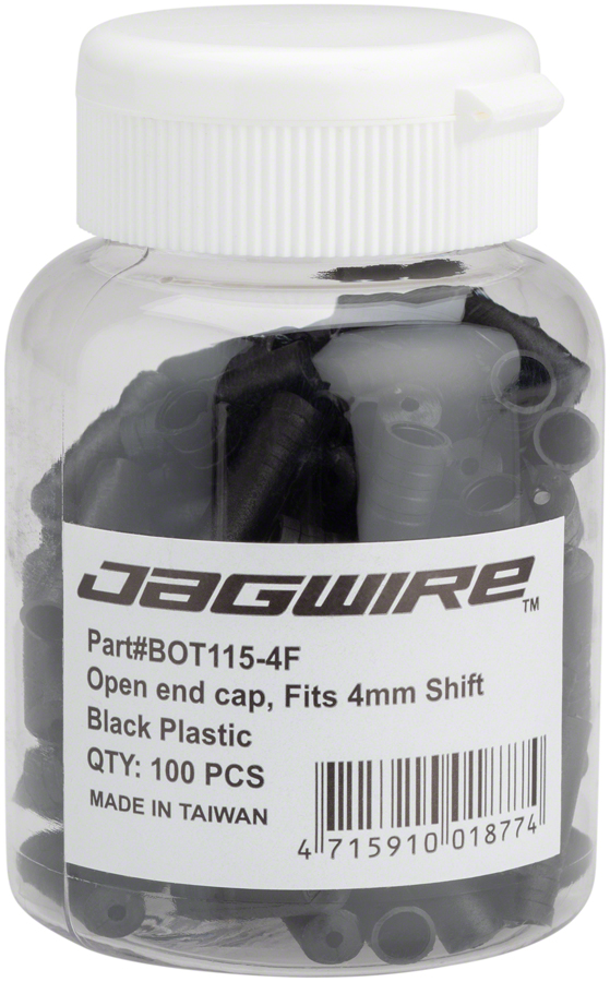 Jagwire 4mm Open Nylon End Caps Bottle of 100 Black Jagwire 4mm Open Nylon End Caps Bottle of 100 Black