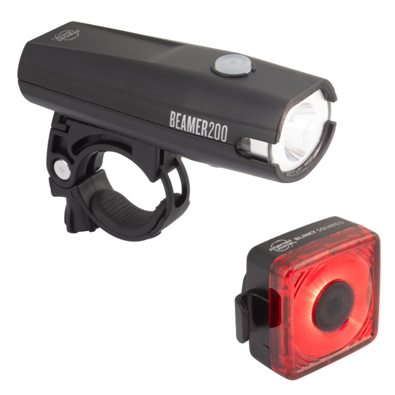 Planet bike Beamer 200/Blinkey Squared Combo Black 4F/4R Combo Handlebar/Seatpost USB-C 200/30