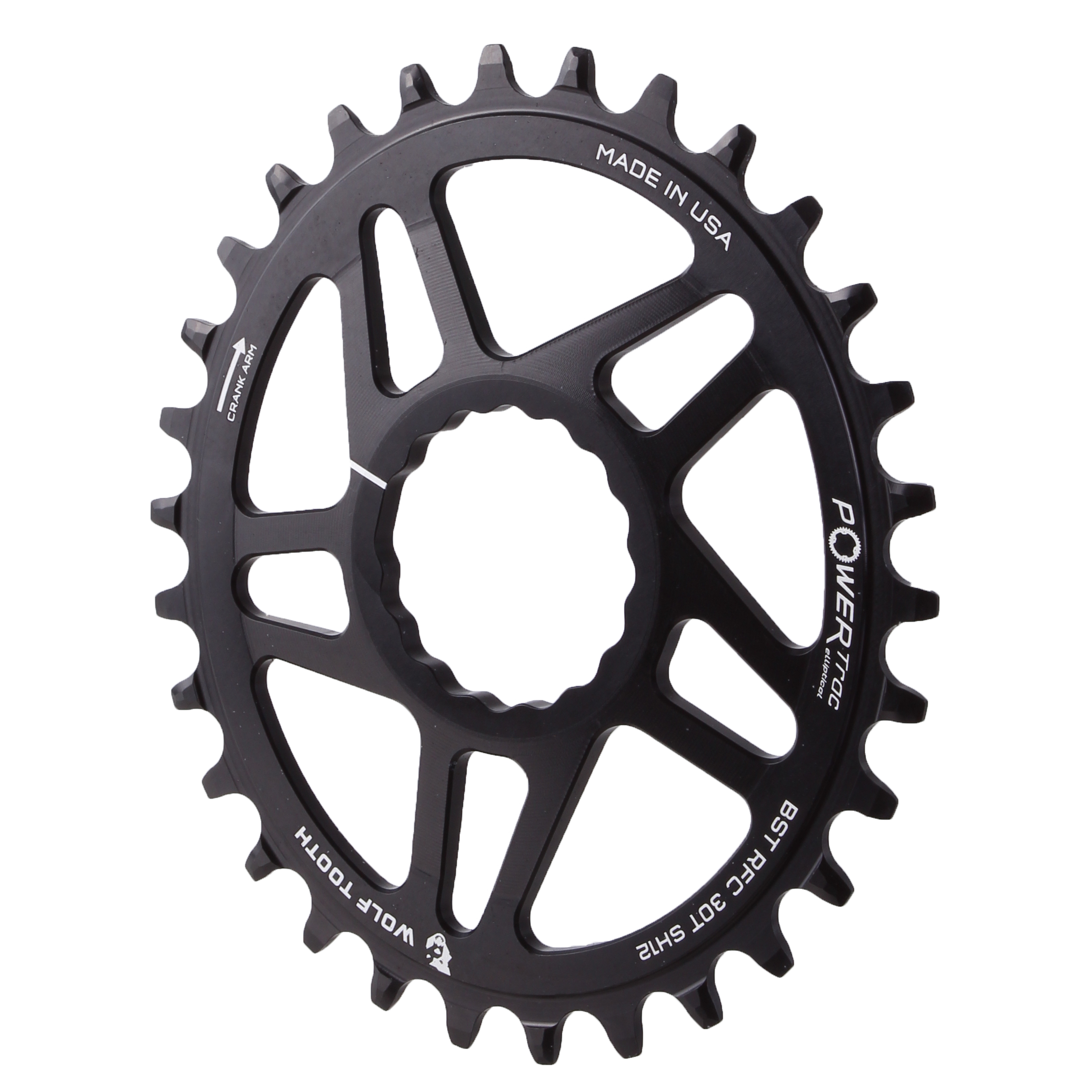Wolf Tooth Elliptical Direct Mount Chainring - RaceFace CINCH Boost Drop-Stop ST Shimano 12 Speed HG+, Black