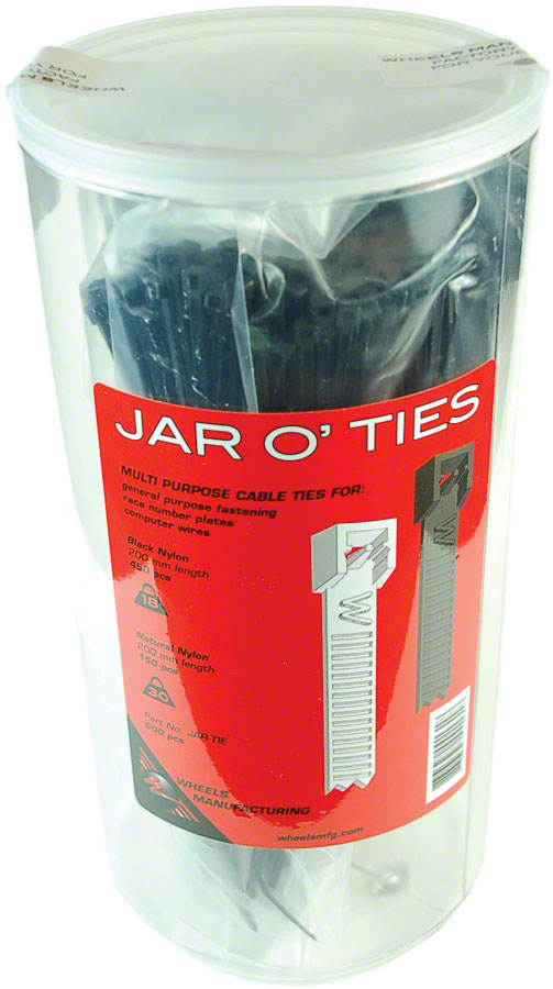 Wheels Manufacturing Zip Ties - Black 200 x 2.5mm 600ct Jar Wheels Manufacturing Zip Ties - Black 200 x 2.5mm 600ct Jar